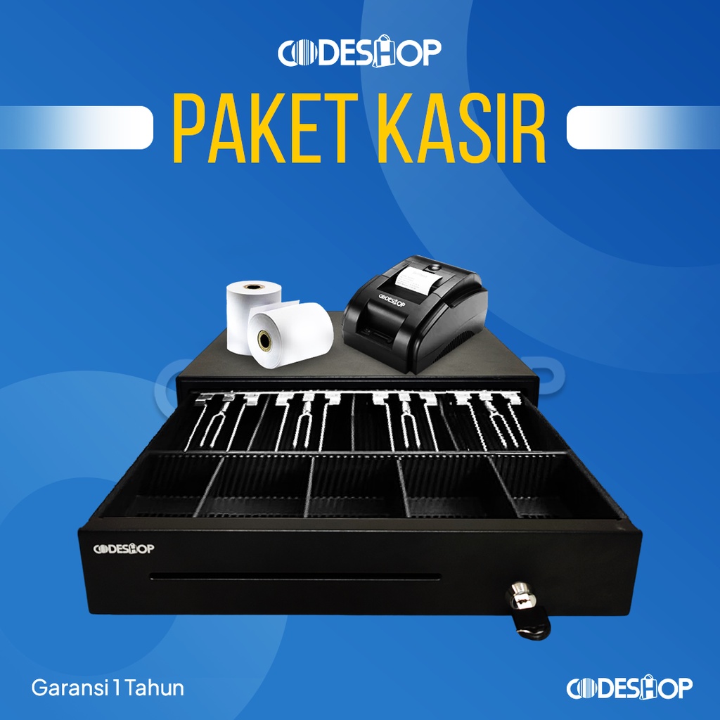 Paket Kasir Codeshop CBT-58II + CK-335B + Kertas Thermal 57x40mm 2 Roll
