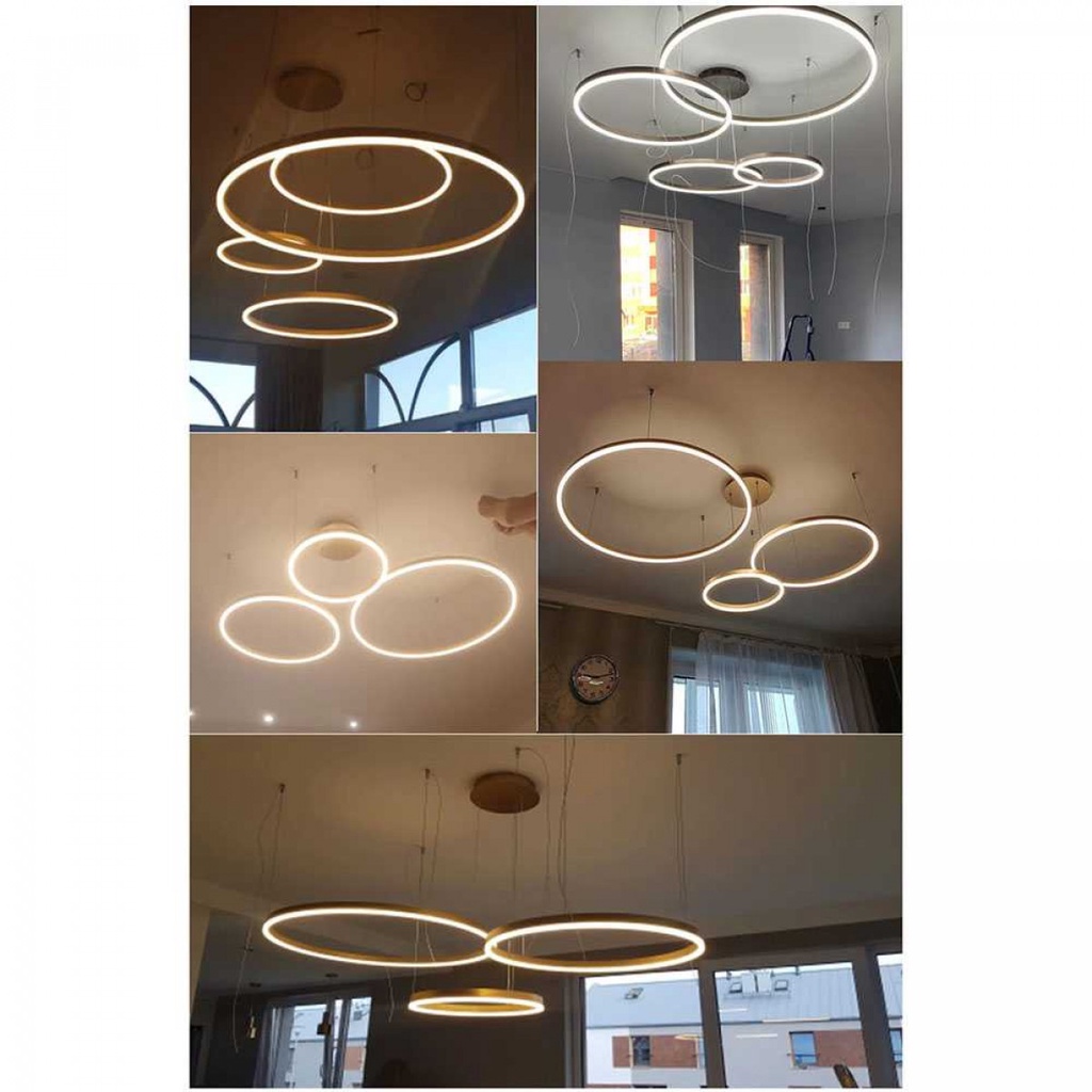 Lampu Plafon LED Gantung Hias Ceiling Light 3 Ring 90 W 2 Warna Remote