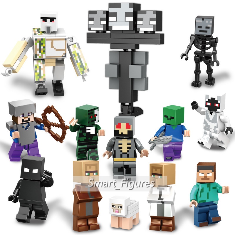 Mc Minifigures Mainan Hadiah 16jenis Angka Mini Besi Golem Steve Merayap Enderman Zombie Desa Kerangka Penyihir