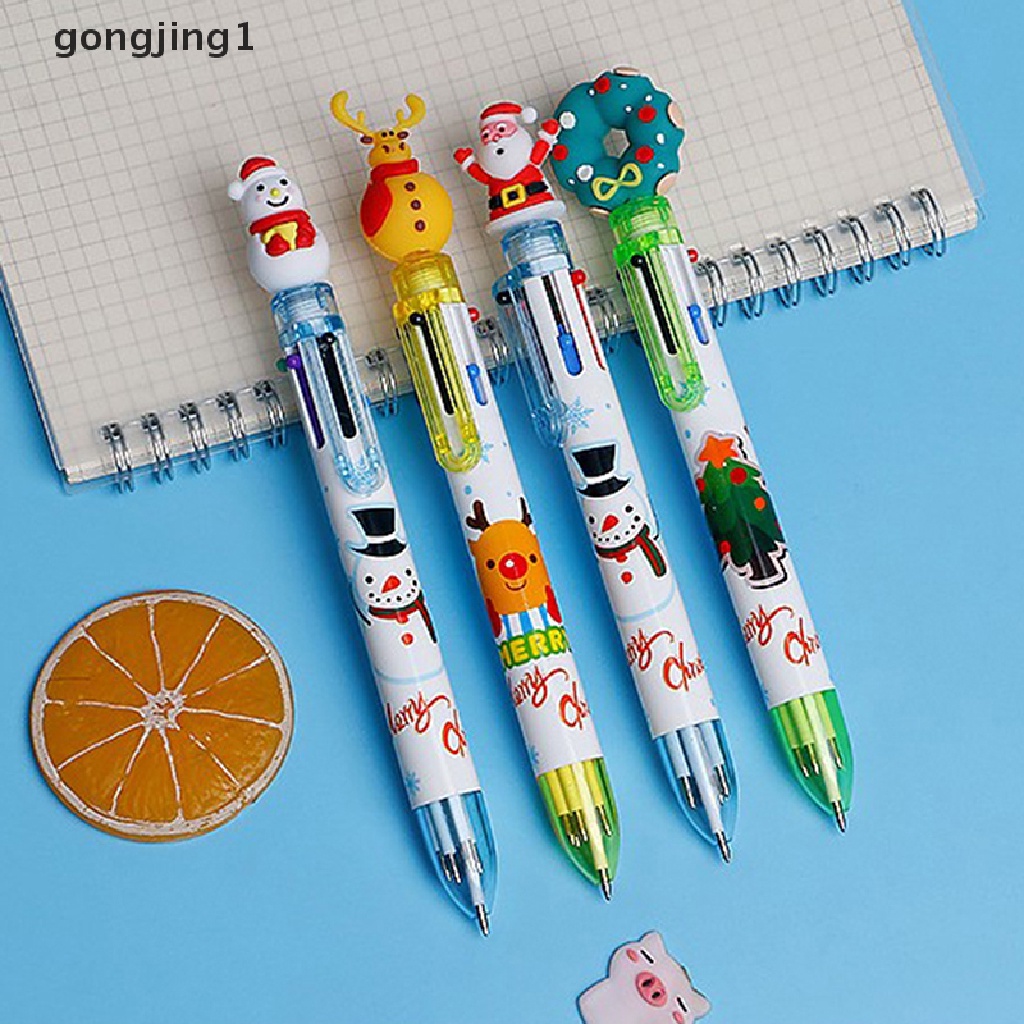 Ggg 1Pcs Natal 6warna Bolpoin Lucu Kawaii Xmas Ditarik Rollerball Pen ID