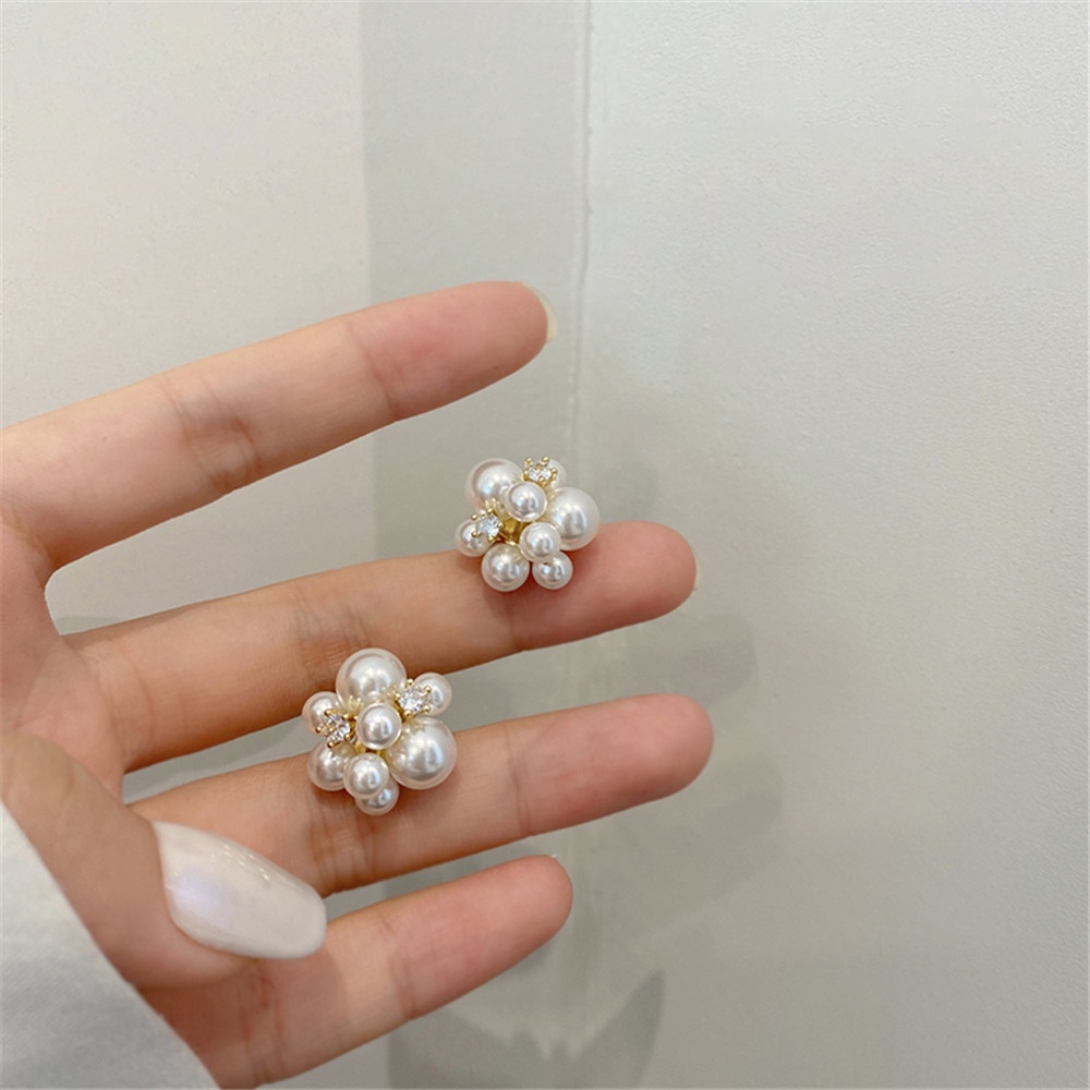 [COD Tangding] Retro Mutiara Tidak Teratur Berlian Bunga Anting Wanita Gadis Geometris Studs Earring Perhiasan Hadiah