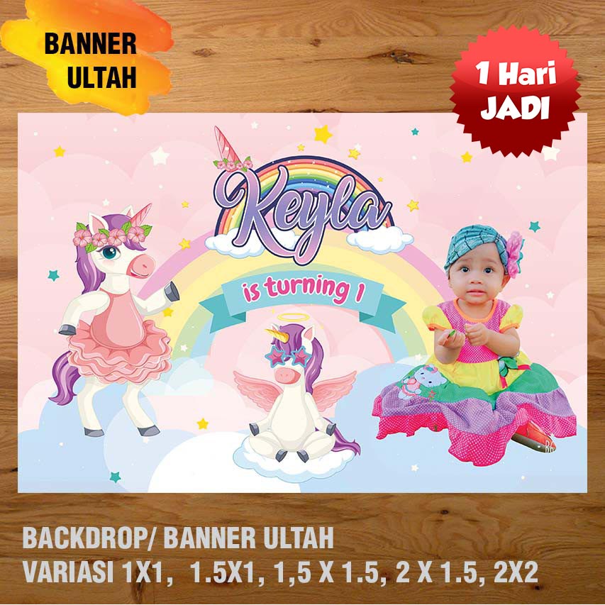 UNICORN  BANNER/ BACKDROP/ SPANDUK ULANG TAHUN UL-TAH