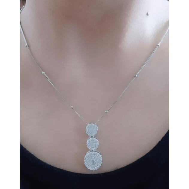 kalung perak asli silver 925 lapis emas/kalung rantai itali jedar+liontin bulat di*r tumpuk 3 cor mp full/asli silver/fashion wanita