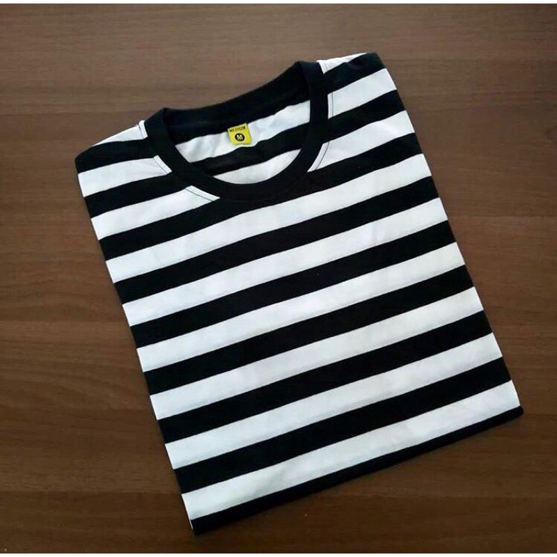 Kaos Stripe Big Hitam Putih, Cotton Combed