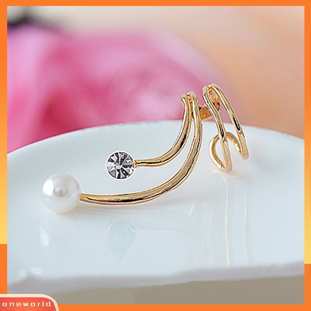 [WONE] 1pc Wanita Mutiara Imitasi Berlian Imitasi Spiral Klip On Anting Non Piercing Ear Cuff
