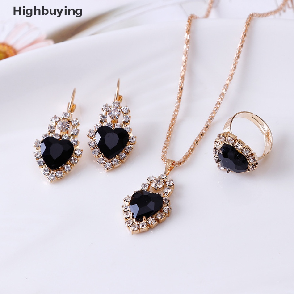 Hbid Fashion Ladies Set Perhiasan Romantis Hati Pengantin Pernikahan Kalung Cincin Set Anniversary Ulang Tahun Valene Day Gift Glory