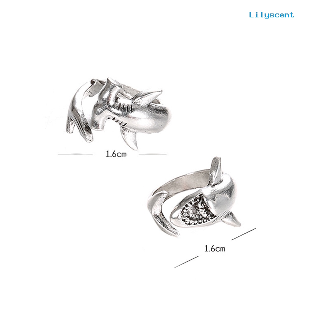 [LS]2Pcs /Set Vintage Adjustable Alloy Hiu Terbuka Cincin Unisex Pesta Perhiasan Hadiah