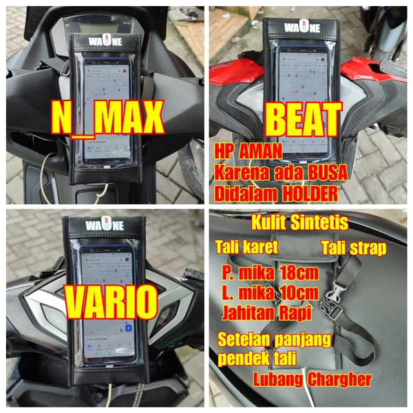 Holder hp motor bahan kulit sintetis Tas holder hp di stang motor holder hp di dasbor motor