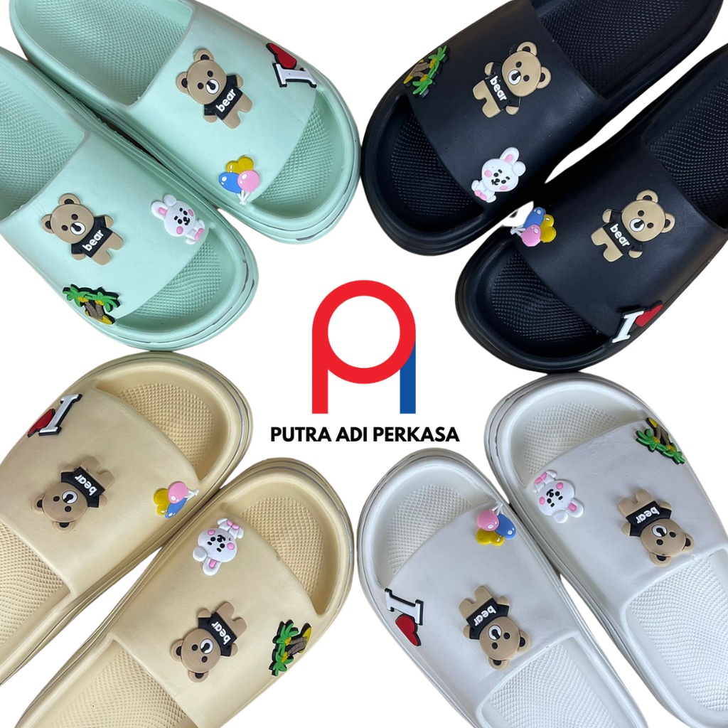 Sandal jelly Fuji selop wedges wanita motif bear platfrom tebal GOSOME M635