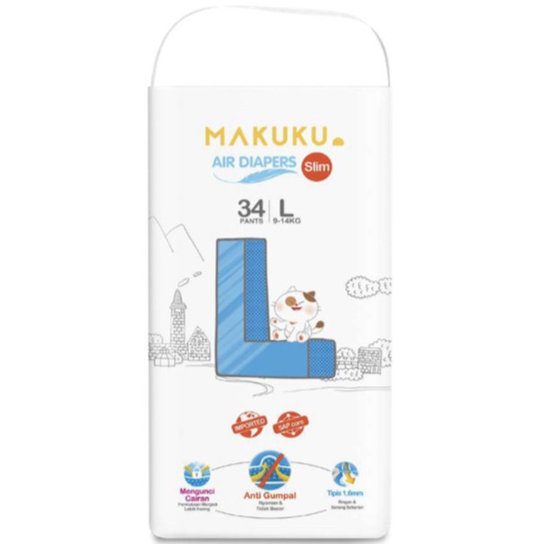 MAKUKU AIR DIAPERS SLIM L 34 PANTS / isi 34 CELANA - Kemasan lama hanya di Fazastore