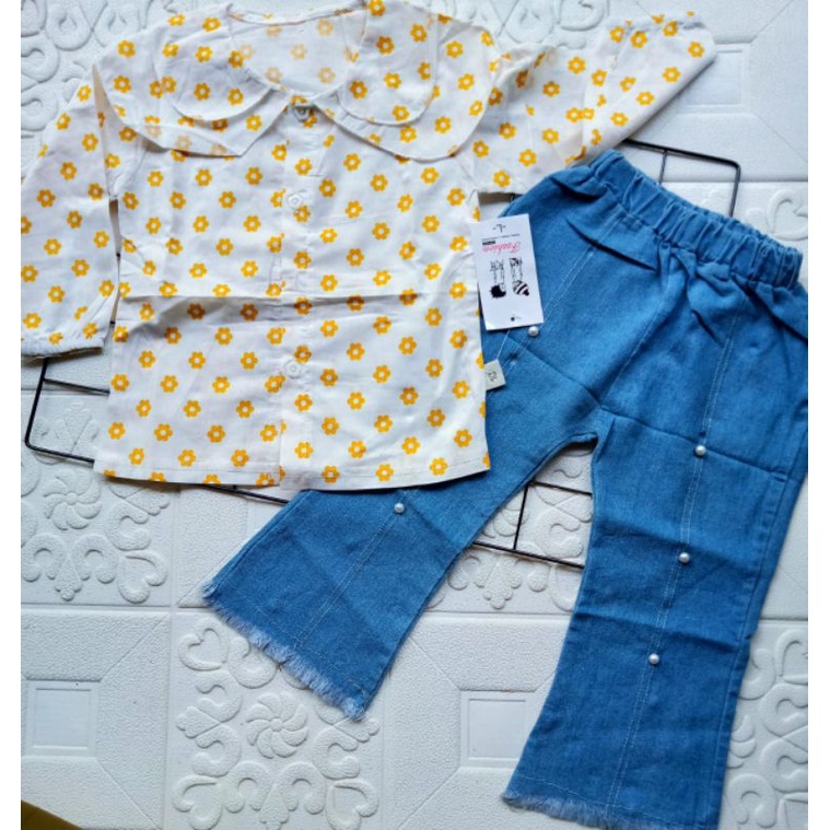 [0-4T] SETELAN BLOUSE KEMEJA CELANA JEANS ANAK PEREMPUAN IMPORT 0-4 TAHUN LENGAN PANJANG BLOUSE BUNGA FLOWER / SETELAN ANAK CEWEK IMPORT CELANA JEANS PANJANG BLOUSE KERAH BUNGA