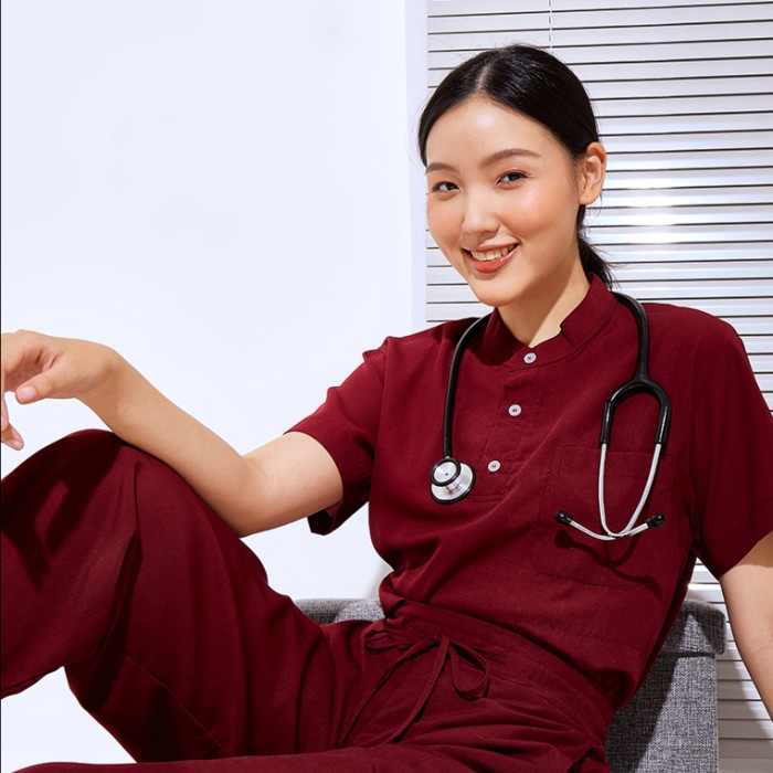 Baju Jaga MSS - MAROON Scrubs on Call Flowy Lengan Pendek