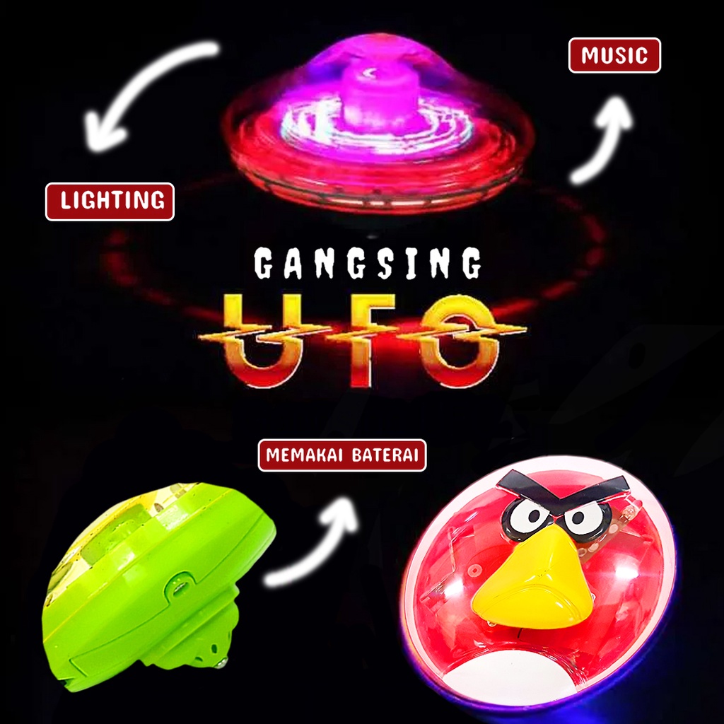 Mainan Anak Gasing Lampu/Flash Ufo Karakter Angry 201F