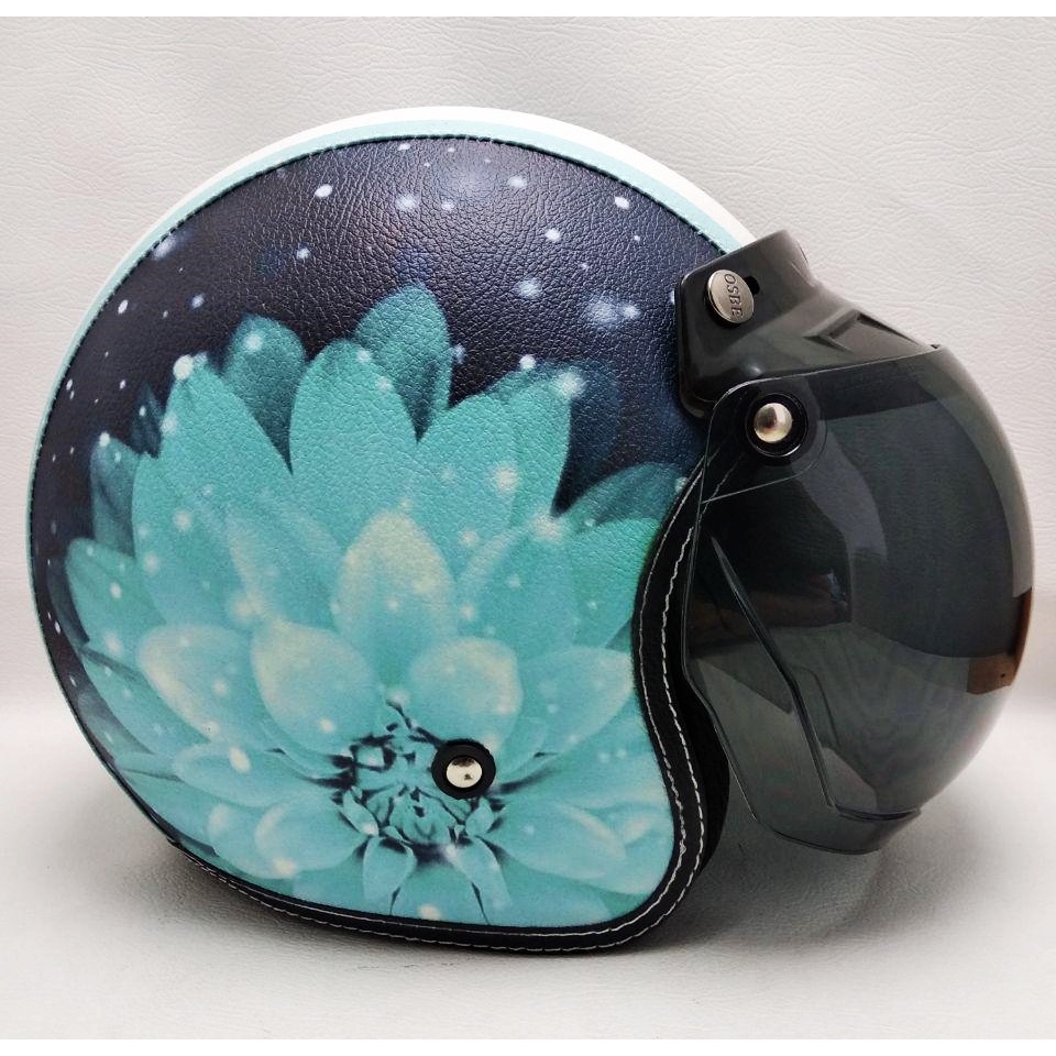 Helm Retro Bogo Motif Bunga Malam Biru Wanita Dewasa Anak Junior