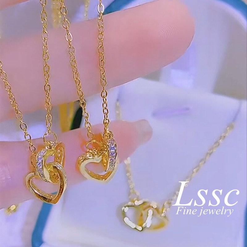 Kalung Titanium Anti Karat Hati Berlian Mewah Emas 18K Aksesoris Wanita Fashion Korea