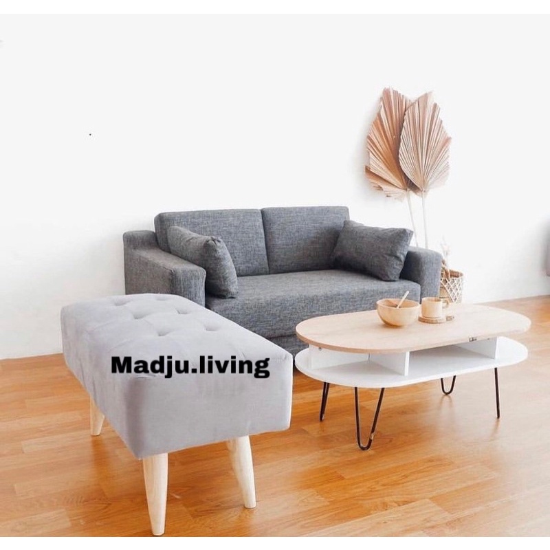 sofa 2 seate plus stool panjang set meja