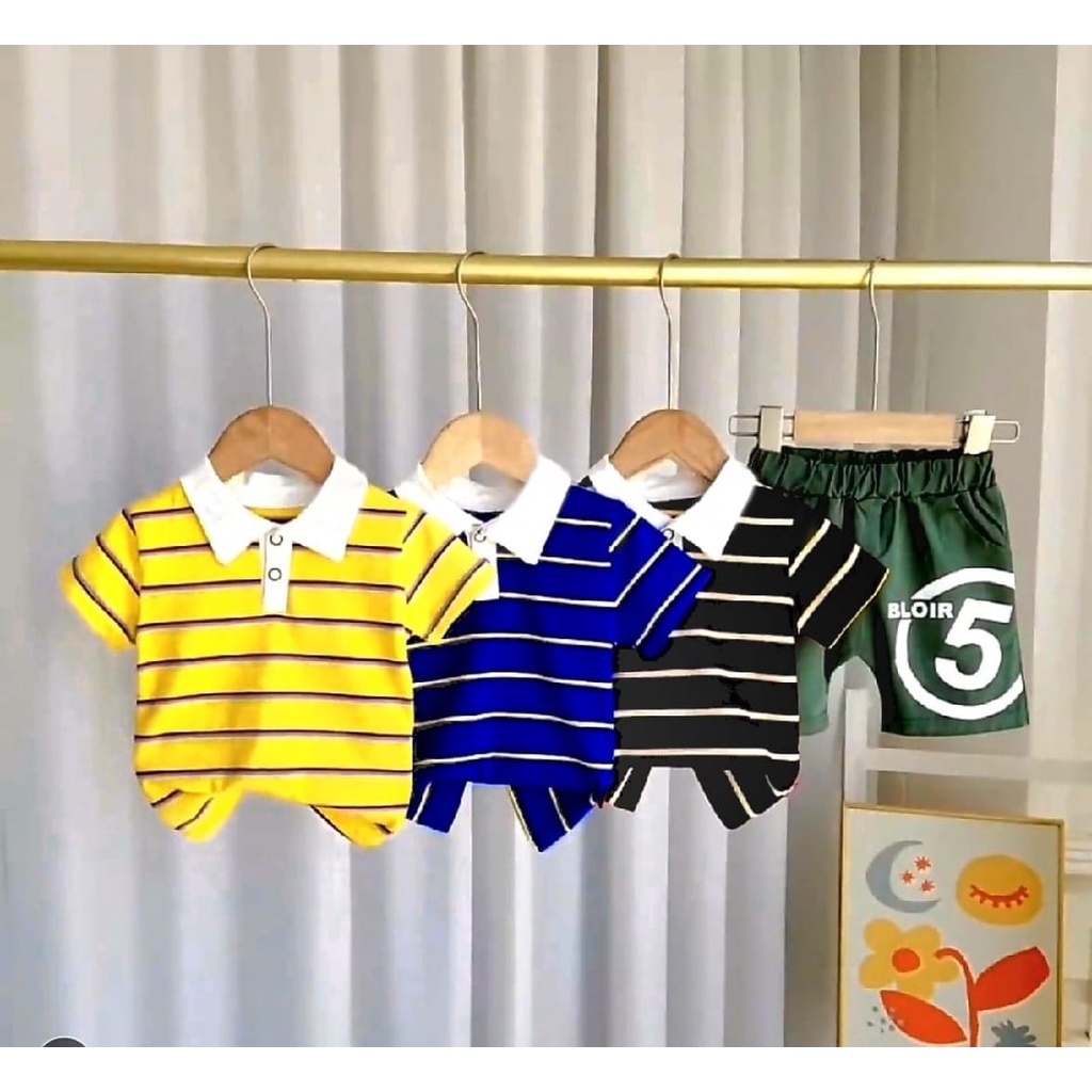 SETELAN ANAK LAKI LAKI/ SETELAN SALUR BLOIR 5/WANGKY KOMBINASI SABLON SALUR/LENGAN PENDEK/CELANA PENDEK/COD