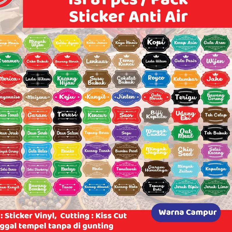 

Barang Baru (ISI 81PCS) STIKER LABEL NAMA BUMBU DAPUR UKURAN 5X3CM STICKER ANTI AIR#