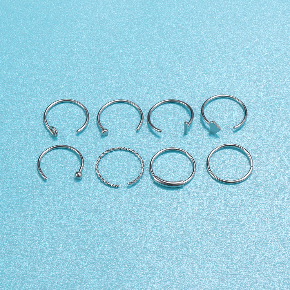 40-60pcs/lot Set Tindik Hidung Kristal Warna Stainless Steel C-Shape Nose Rings L Shape Nose Stud Set 20G Tindik Hidung