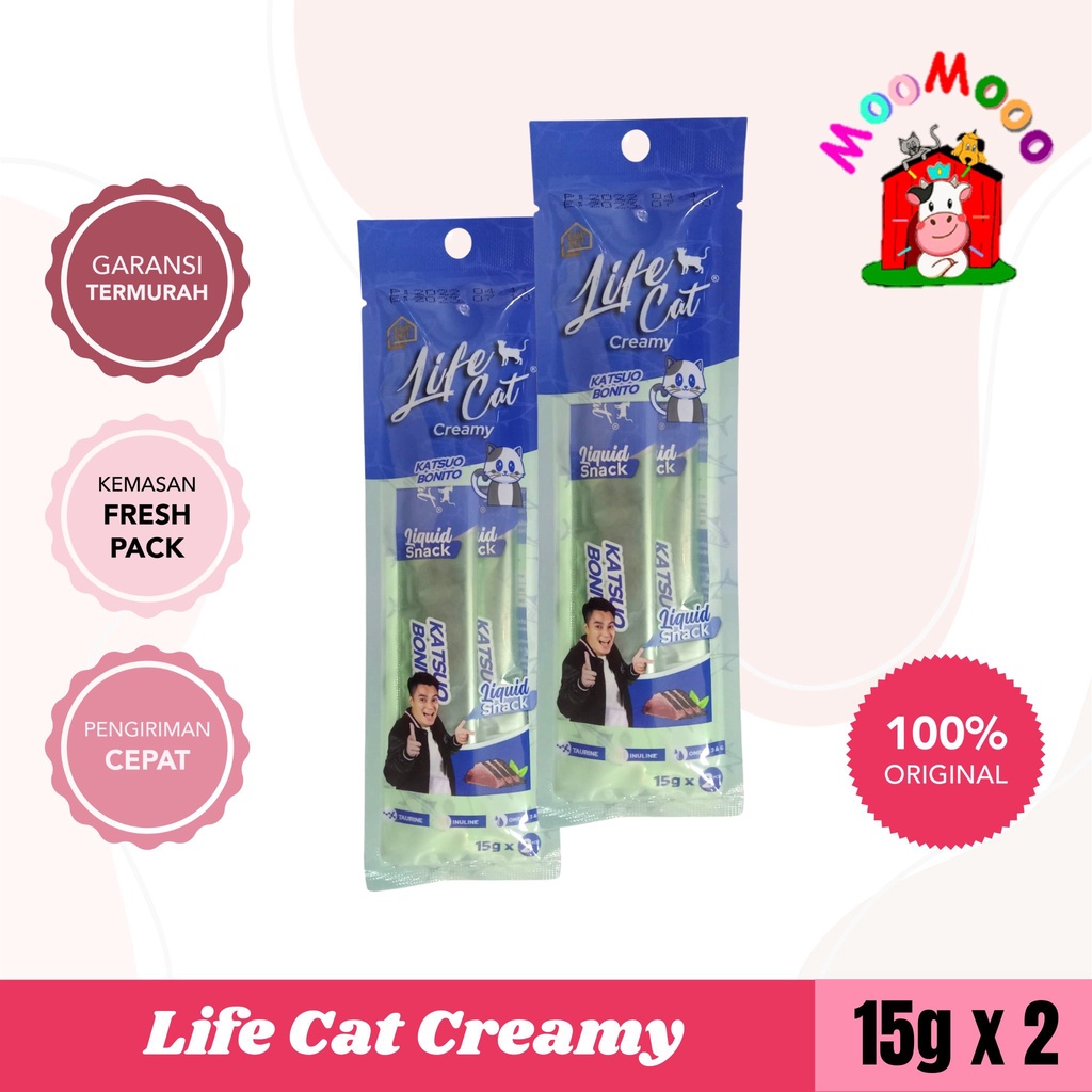 Life Cat Creamy Rasa Ikan Cakalang Bonito 15 gr x 2 - Liquid Snack