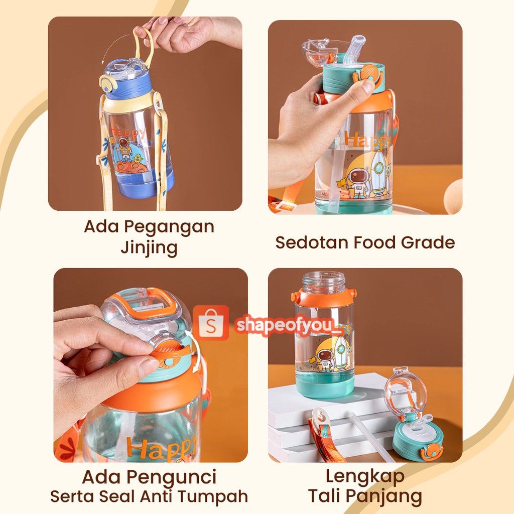 New Botol Baru Ready Stok 700ml Botol Air Anak Kids Water Bottle With Tali Panjang Karakter Astronot