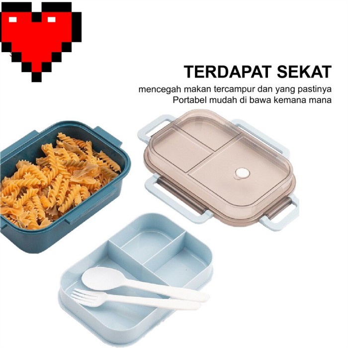 Kotak Makan Anti Tumpah Tumpuk 2 Tingkat 3 Sekat Lunch Box LB07