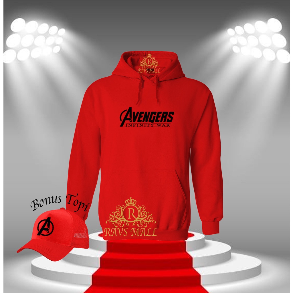 Plus Topi Sweater Hoodie Distro Avengers Quality Hitam Premium Bahan Tebal Pria Wanita Kekinian Vira