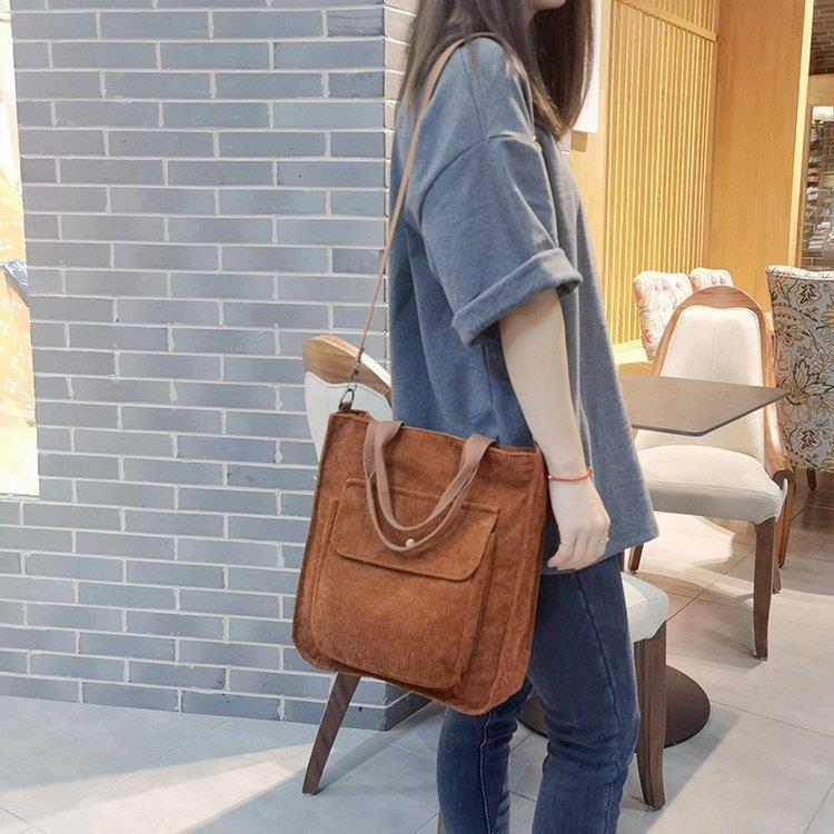 ELVIE  Shoulder Bag Tote bag Corduroy 2in1 Tas Kekinian Bahu Dumpling Vintage Puffy Jinjing Sekolah kuliah Konser Ootd Button Lucu Wanita Kekinian Stylish Casual Aesthetic fashion Dus brown Kuliah Korean Chikoisme