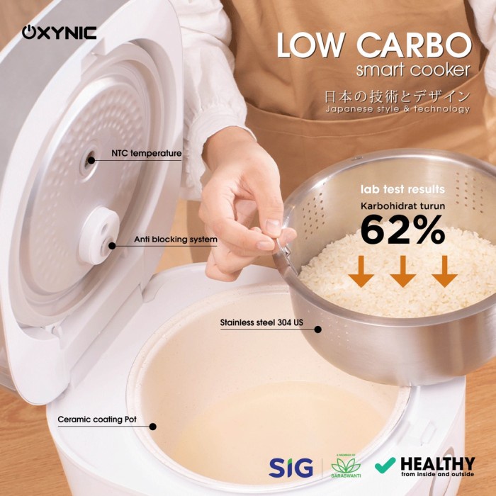 Oxynic Low 4 Liter Carbo Rice Cooker Smart 4L Low Sugar 600W