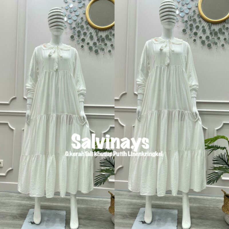GAMIS MIDI DRESS SALVINA YS ORIGINAL TERBARU CRINGKLE KOMBINASI BROKAT GAMIS DRESS KRAH PITA POLOS I