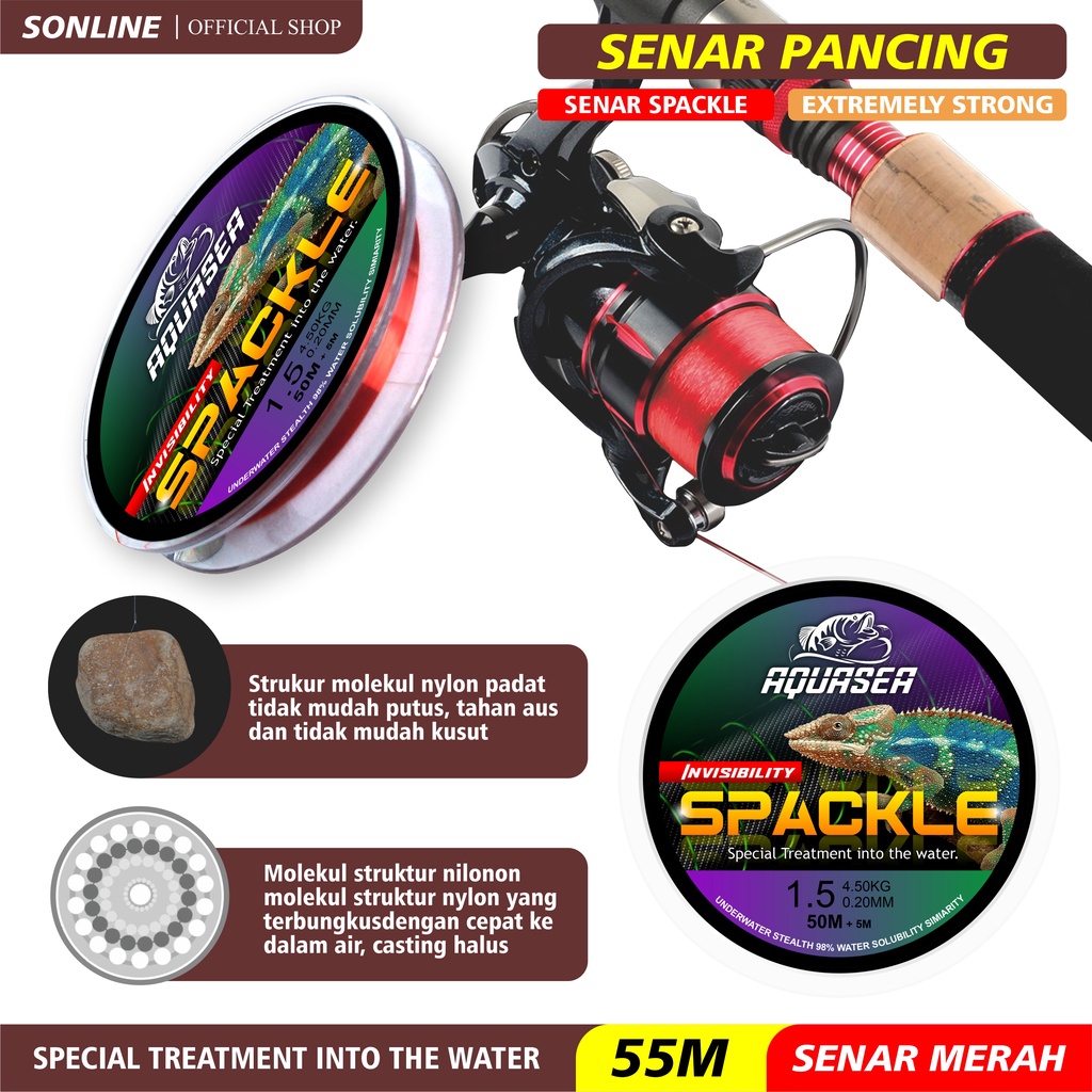SONLINE Senar Pancing Warna Merah Nilon Garis Fishing Line Memancing Garis Sub Utama Senar Pancing Ikan Line Fishing Spackle Bunglon Senar Pancing Nilon Senar Titik Tak Terlihat Garis Invisible Line Nylon