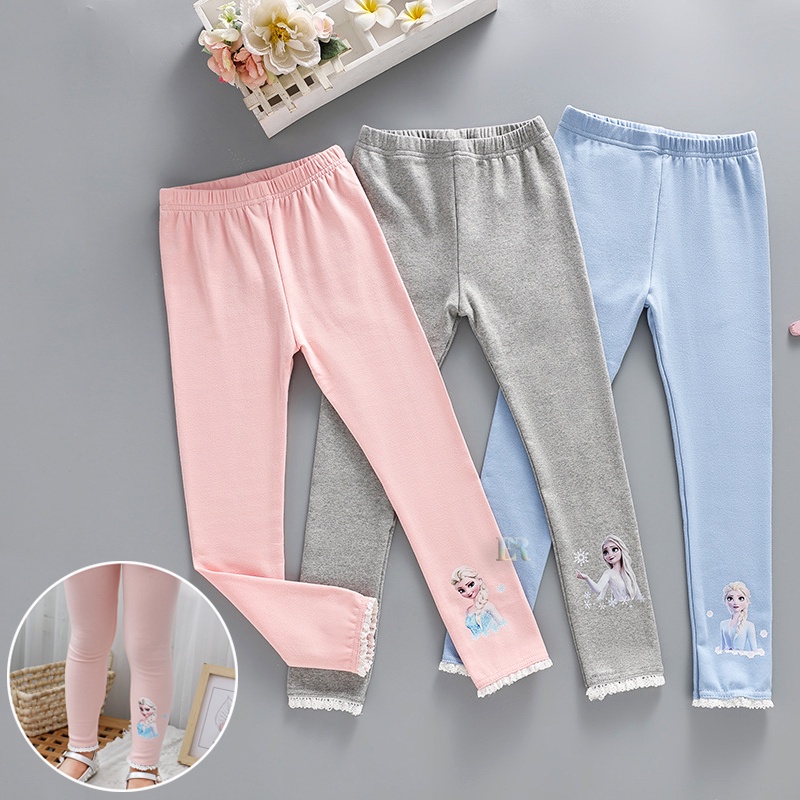 LNR Shop Girls Legging Katun Motif Frozen Elsa Pakaian Luar Anak Perempuan Baru  Anak Putri Celana Bayi Celana Ramping Celana Ketat