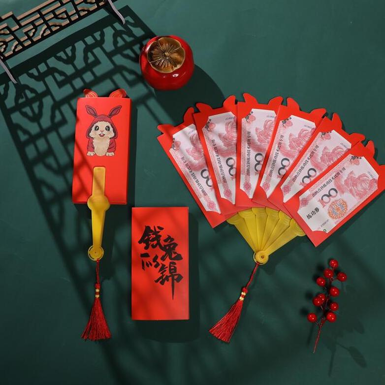 

2023 Amplop Angpao Merah Lipat Bentuk Kipas Motif Kelinci Cny