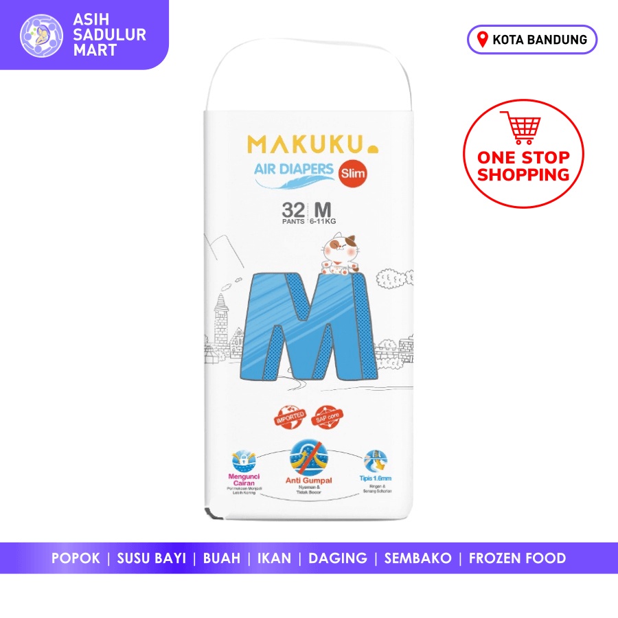 Makuku Air Diapers M32 Slim Pants / M36 Perekat promo popok bayi bandung