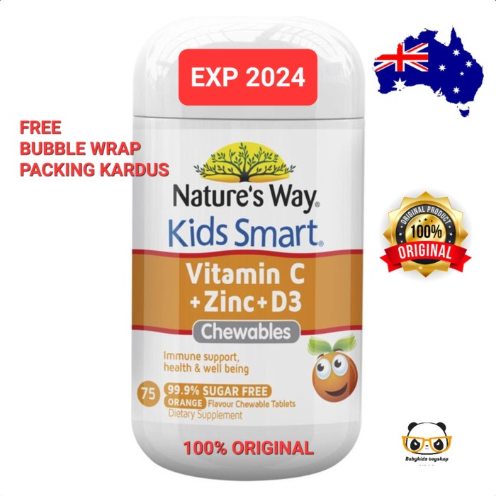 Nature's Way Kids Smart Vitamin C+Zinc+D3 75 Tablet Australia Vit Anak