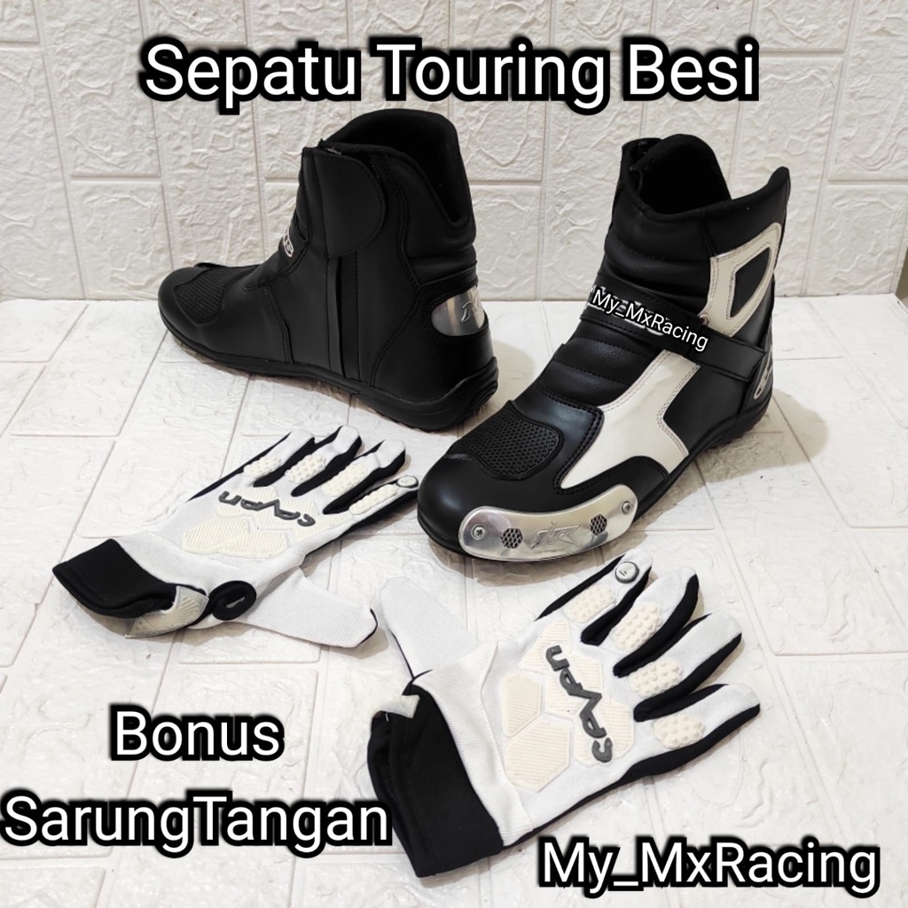 TERLARIS sepatu touring besi BONUS SARUNG TANGAN sepatu sunmori or riding bots sefety sepatu berkendara anti air kualitas premium bots WHITE BLACK