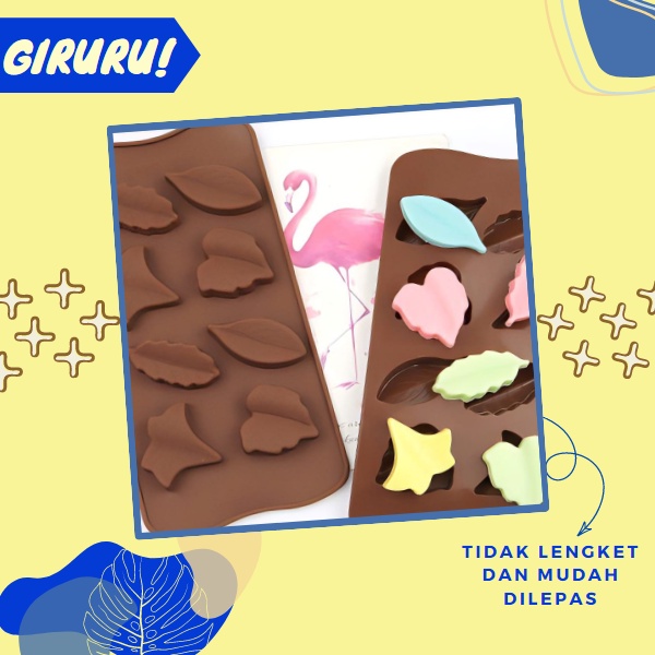 Cetakan Cokelat Bentuk Daun / Cetakan Coklat Daun Bahan SIlikon Anti Panas / Cetakan Coklat Jelly Pudding es Batu Daun 8 Lubang Silikon