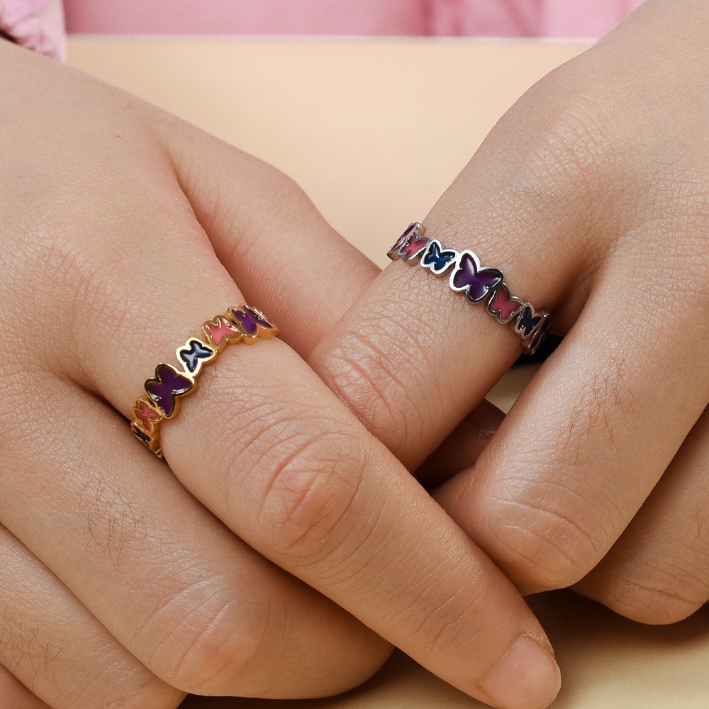 Fashion Perhiasan Malam Bercahaya Pesta Cincin Indah Hadiah Warna-Warni Kupu-Kupu Jari Cincin Adjustable Terbuka Sederhana Elegan Wanita Ladies