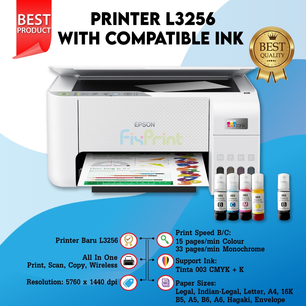 Printer Epson L3250 / L3256 EcoTank Wireless A4 All In One Tinta 003