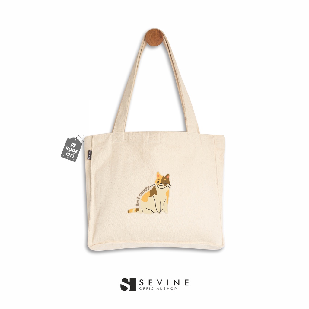 Sevine Totebag Kanvas Daisy Tas Wanita Tote Bag Kantong Laptop Kuliah Sekolah Kerja Motif Kucing Lucu Aesthetic - CH