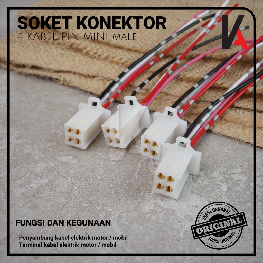 Soket Sambung 4 Pin Kecil / Mini Socket Kabel Konektor Mobil Motor (1 Set)