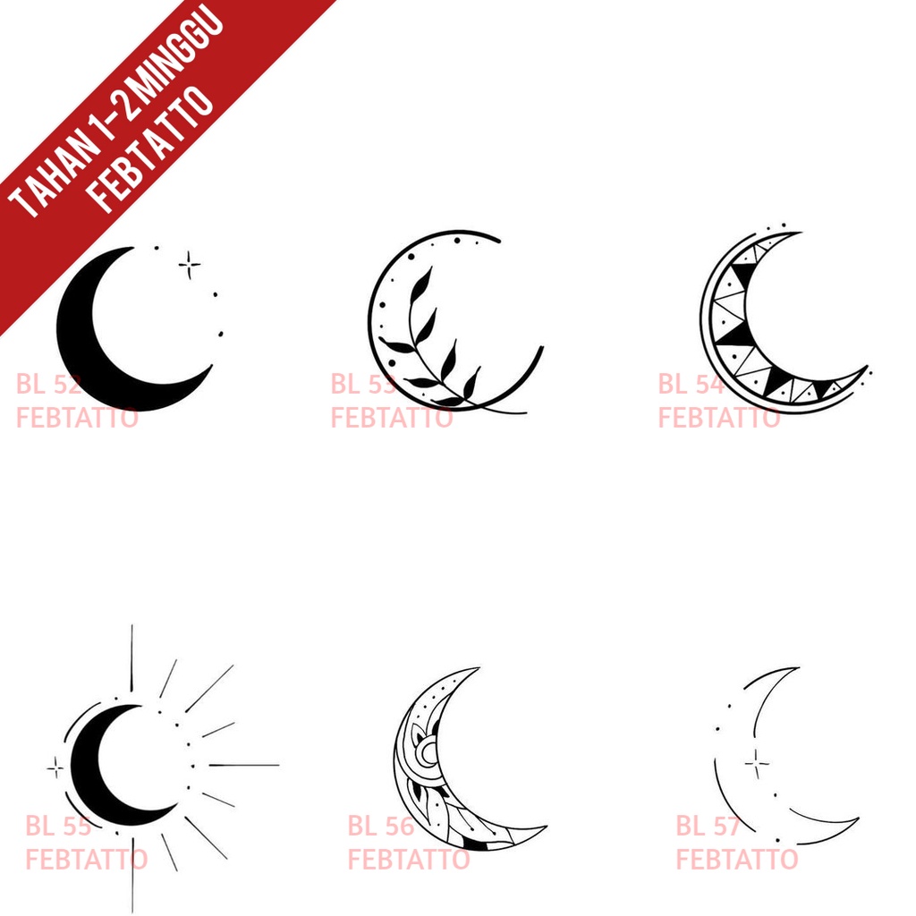 Tato Temporer Tato Bulan Sabit Tato minimalis Stiker Tato - BL 52-57