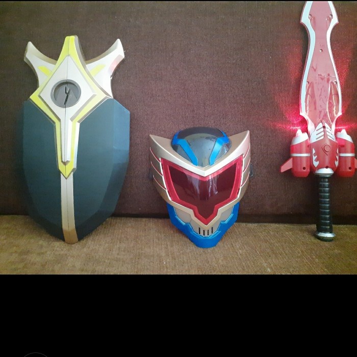 Satu set mainan pedang tameng topeng Bima X senjata superhero