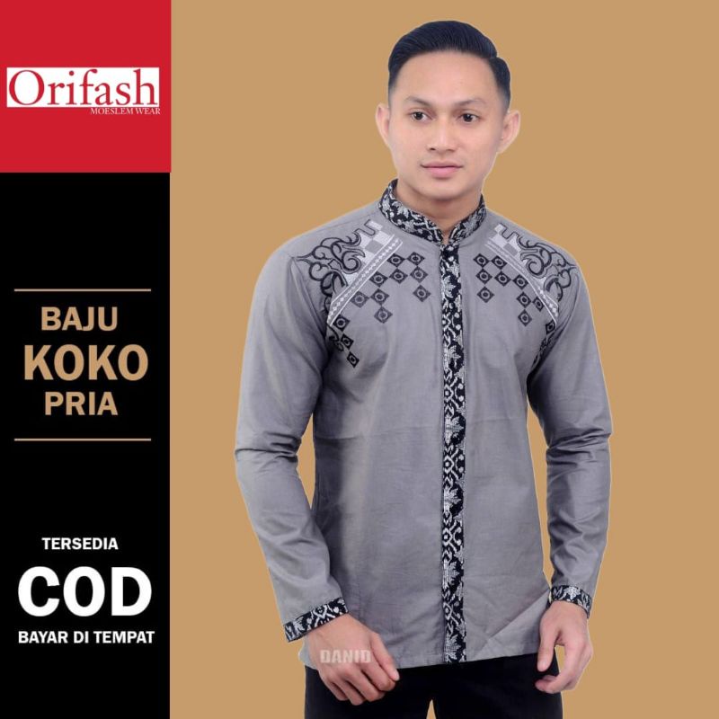 BAJU KOKO DEWASA KEMKO KOMBINASI BORDIL BAJU KOKO MUSLIM LENGAN PANJANG KATUN HALUS SIZE M L XL