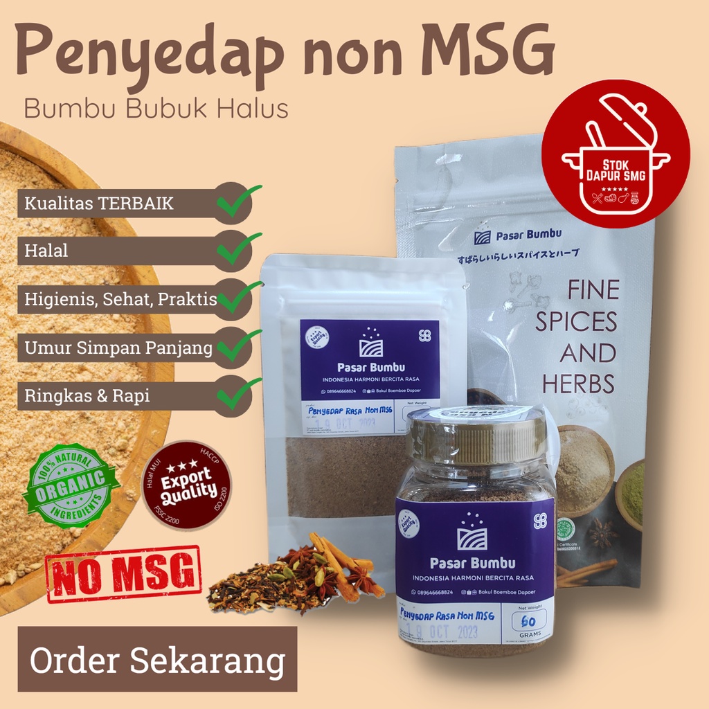 

Pasar Bumbu Penyedap Rasa Bubuk Non MSG Halal Pouch Refill 20gr 50gr 100gr Botol 60gr