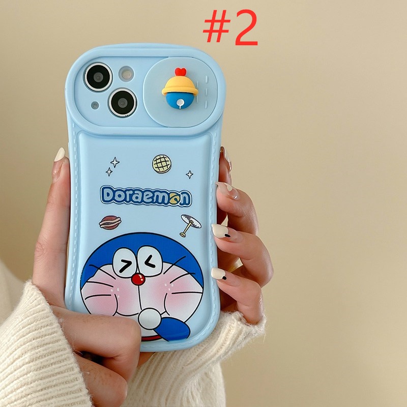 Lovely Doraemon Doll Push The Window Cover Soft Case iP iPhone 11 12 13 14 Pro Max Blue Casing Apple