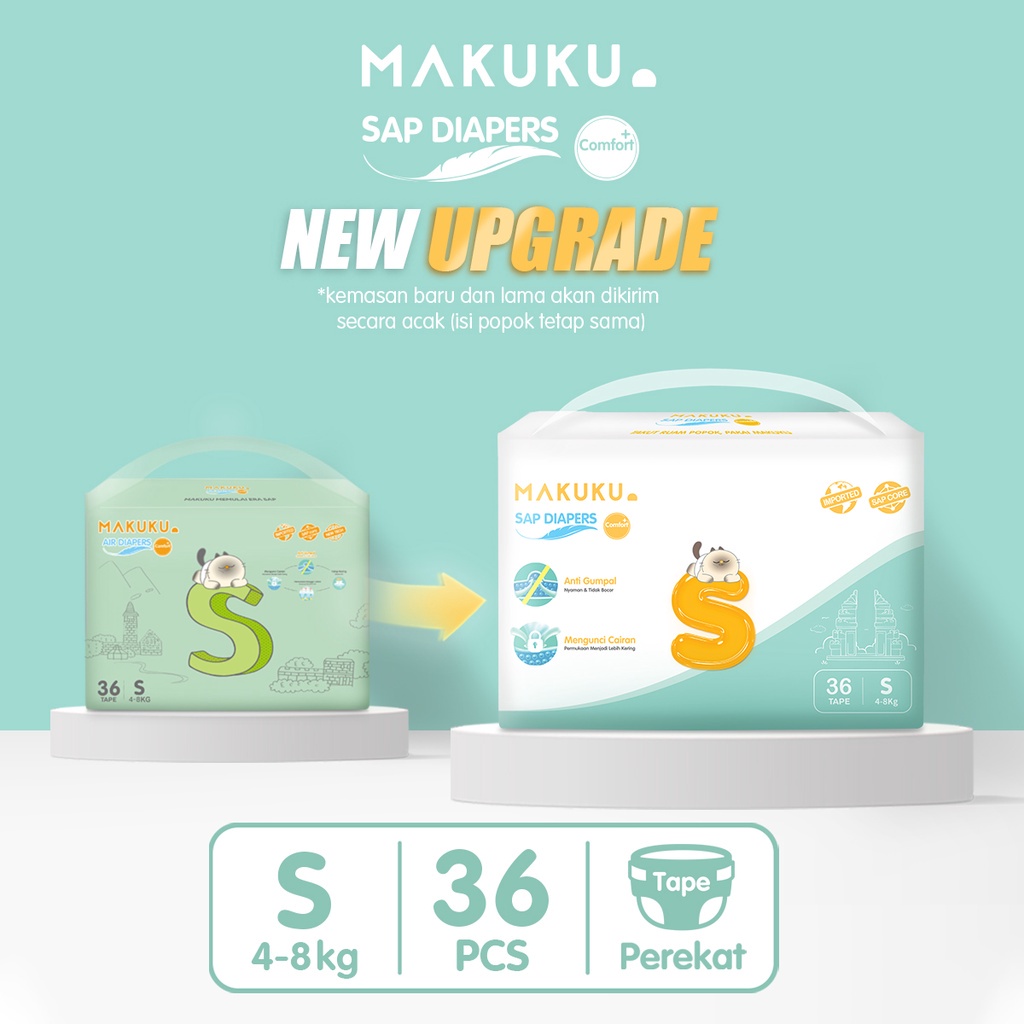[BabyFriendly] MAKUKU Air Diapers Comfort+ Tape S36 / Popok bayi Tipis SAP anti gumpal cepat kering sekali pakai tipe perekat / Nyaman dan lembut