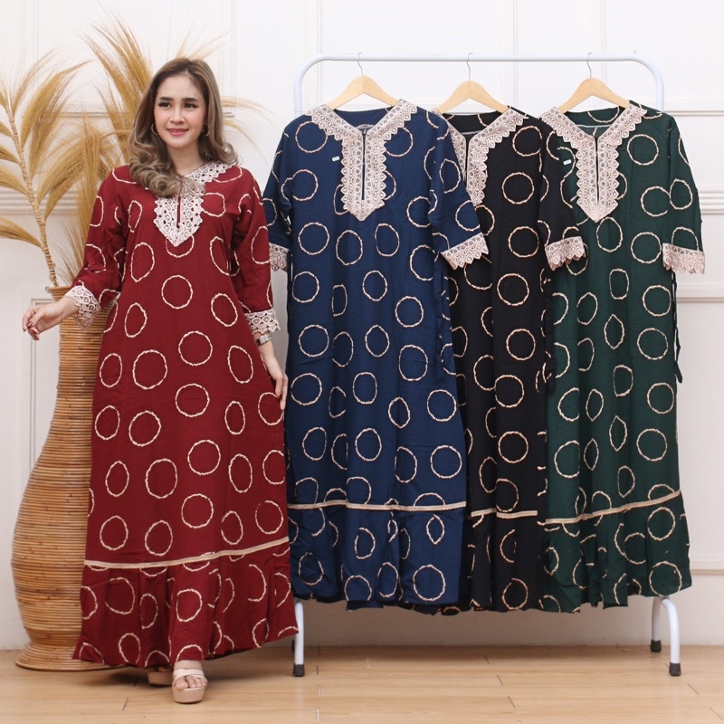 Gamis renda arab rempel busui resleting motif jumputan