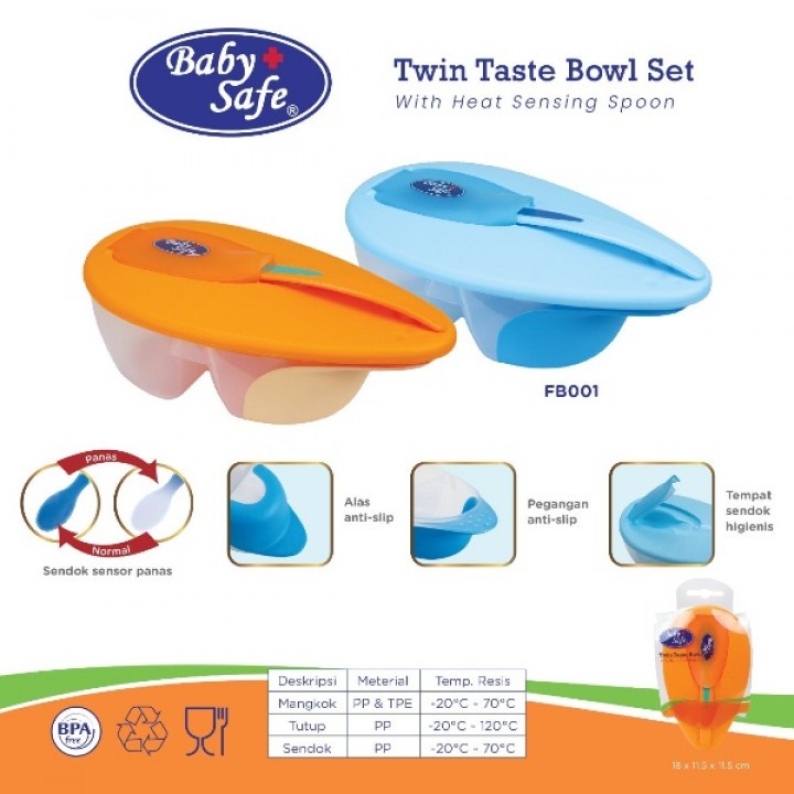 Babysafe Twin Taste Bowl Set With Het Sensing Spoon - Babysafe Feeding Bowl FB001