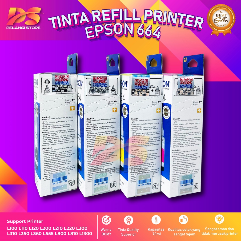 1 SET 4 PCS T!nta 664 Tipe Printer L100 L110 L111 L120 L130 L132 L200 L210 L211 L220 L222 L300 L301 L310 L350 L351 L353 L355 L358 L360 L800 L805 L810 L850 L1300 L1800